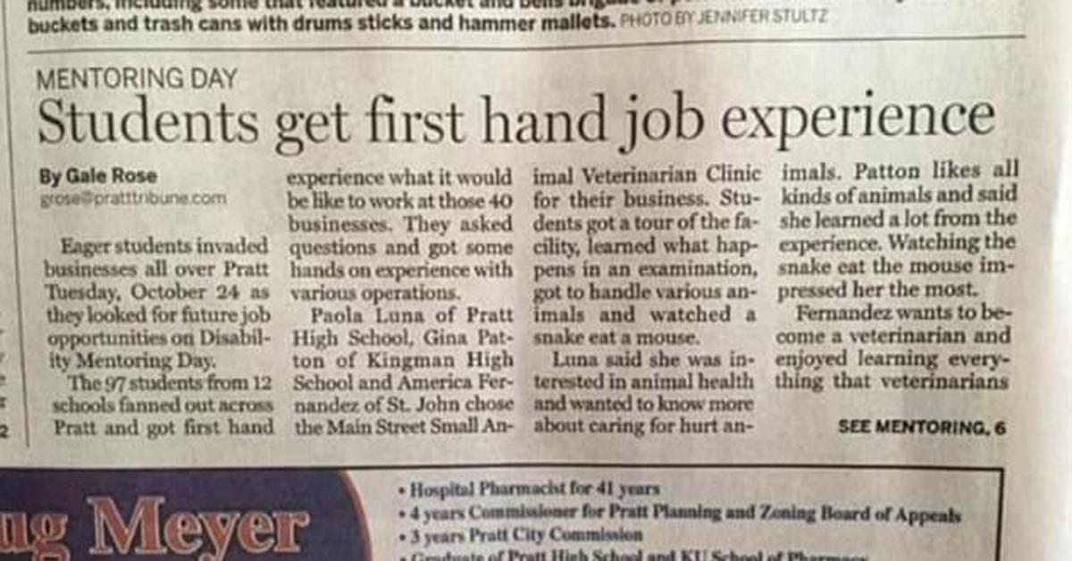 Newspaper article with the headline:
Students Get First Hand Job Experience
(Screen reader users, I'm interested to know how the intonation goes for this one for you - is "hand" emphasised?)