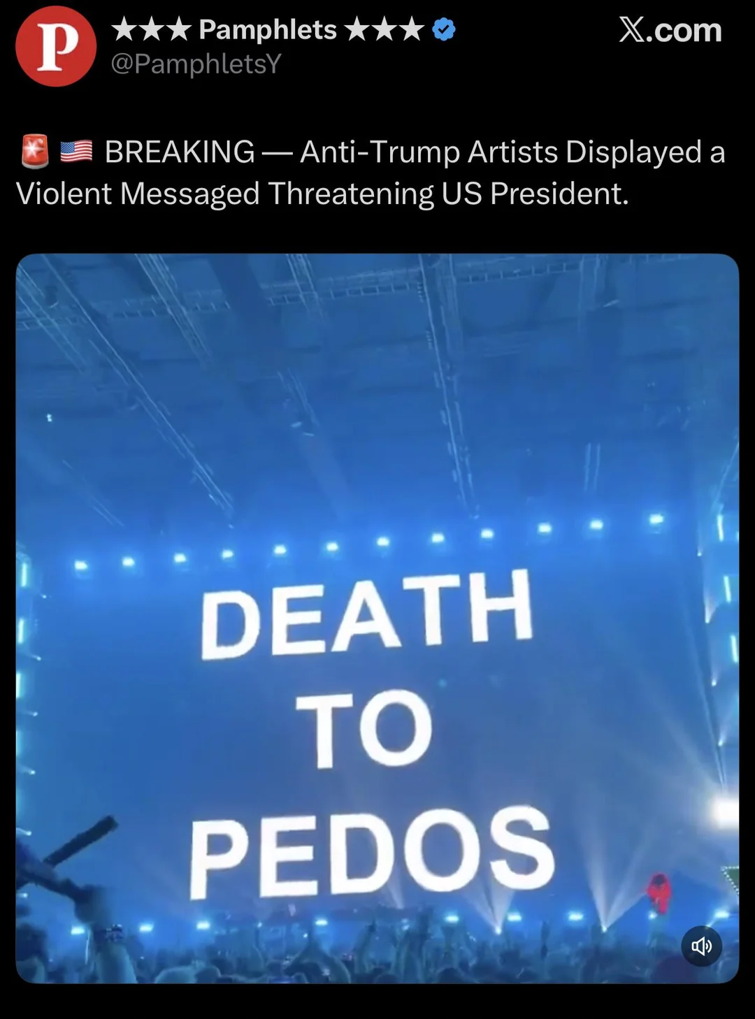 Death to pedos:
Pamphlets: BREAKING - anti trump artists displayed violent message threatening US President