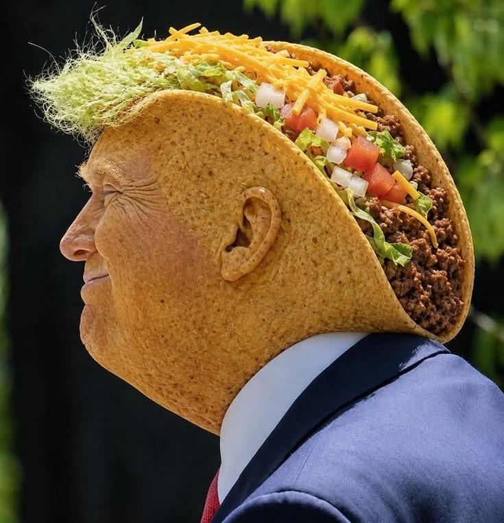 A picture of Trump.  His head is a taco.