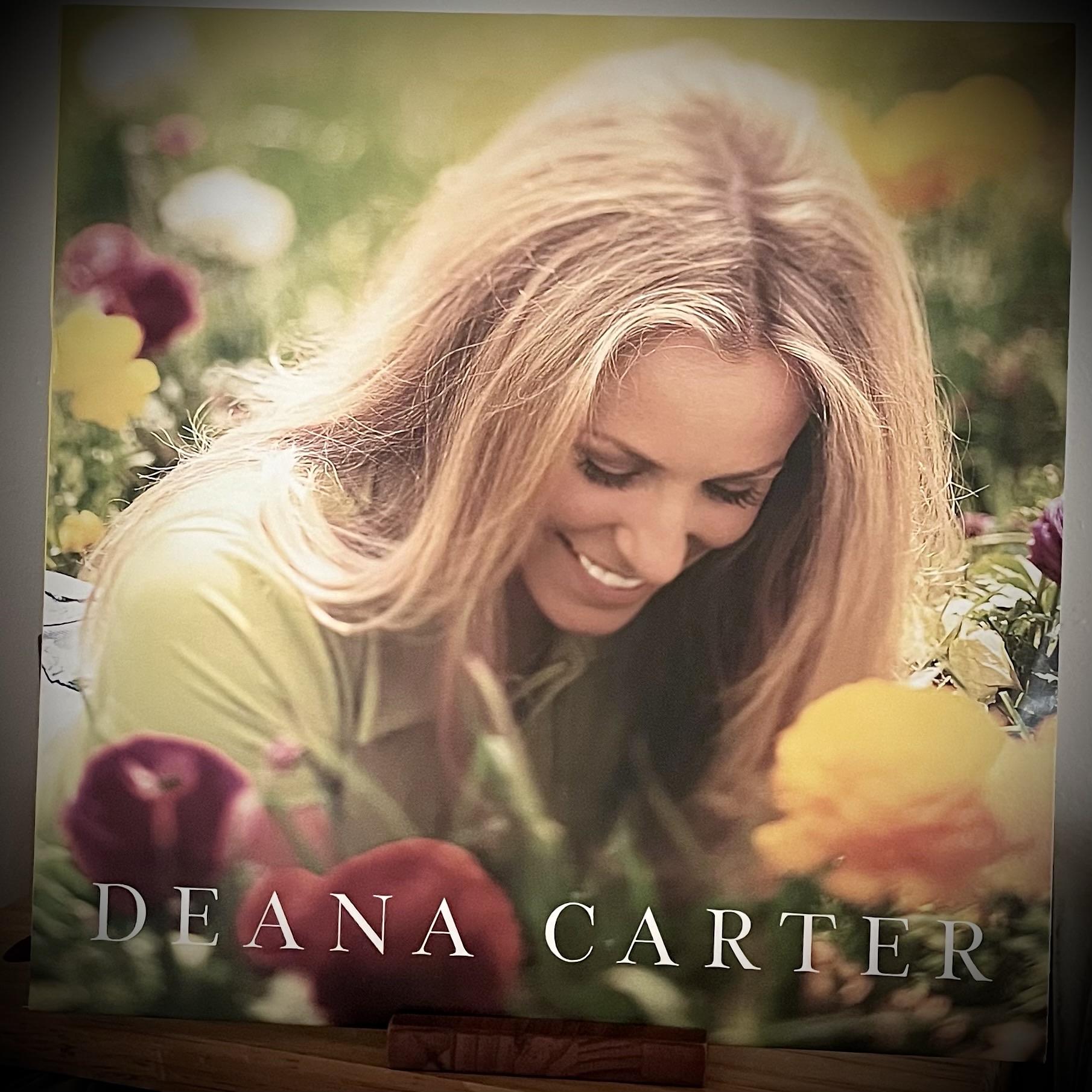 Cover of the record Did I Shave My Legs For This? A woman with long blonde hair is smiling while looking down among vibrant flowers in a sunny outdoor setting. The text "DEANA CARTER" is prominently featured at the bottom.