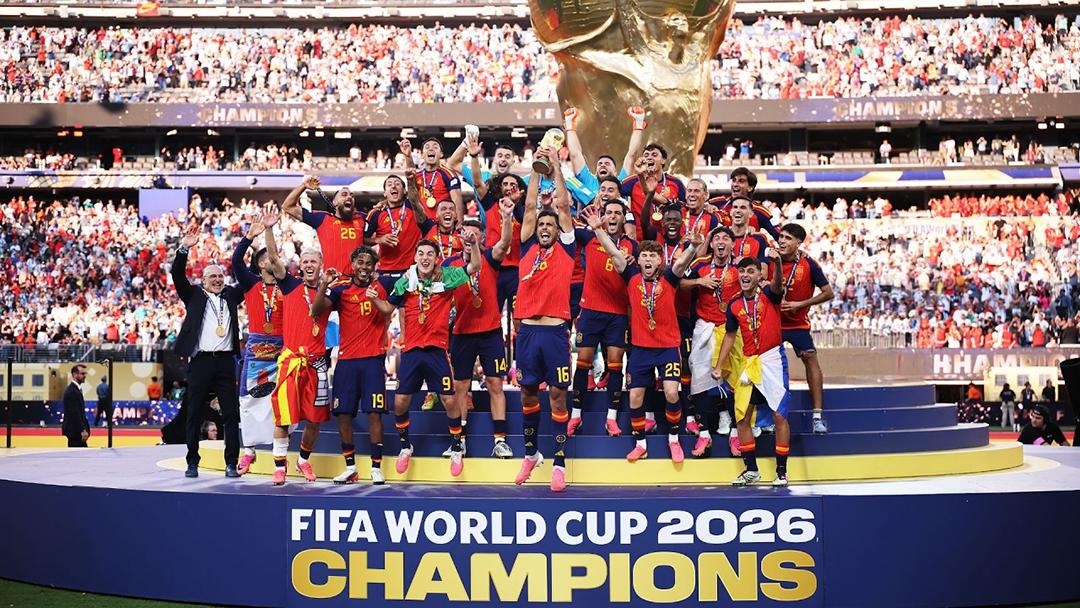Spain team photo after winning world cup and Trump removed with Photoshop