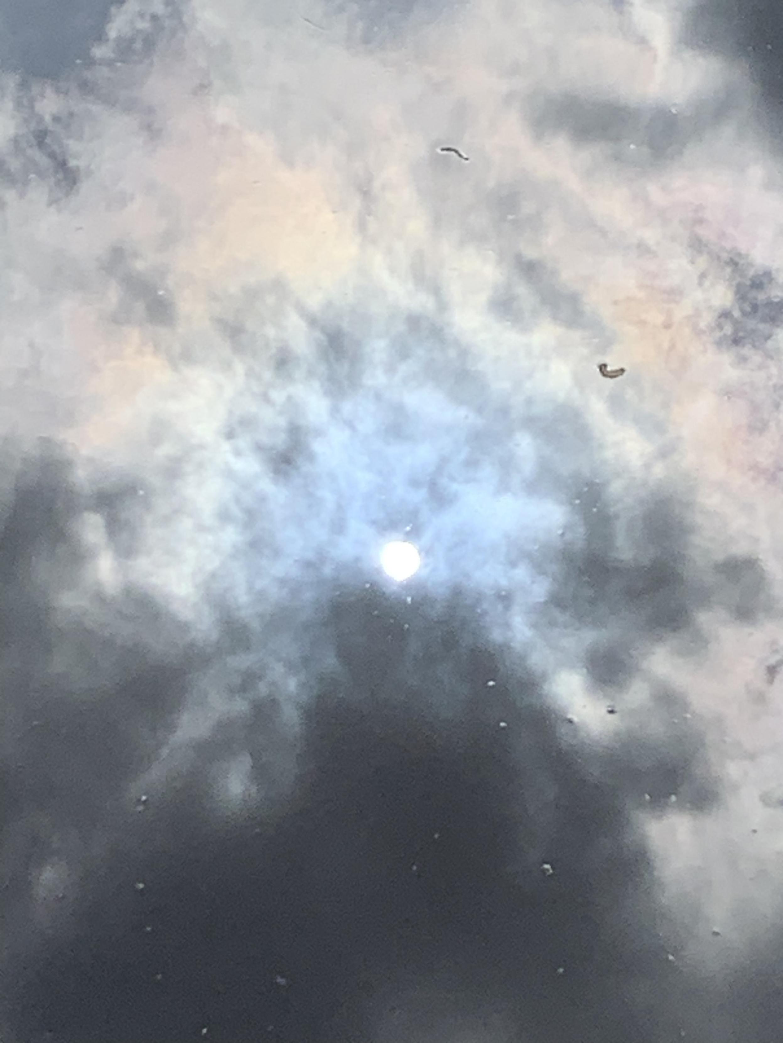 sun in eyes (inside silver clouds) reflected riverine
