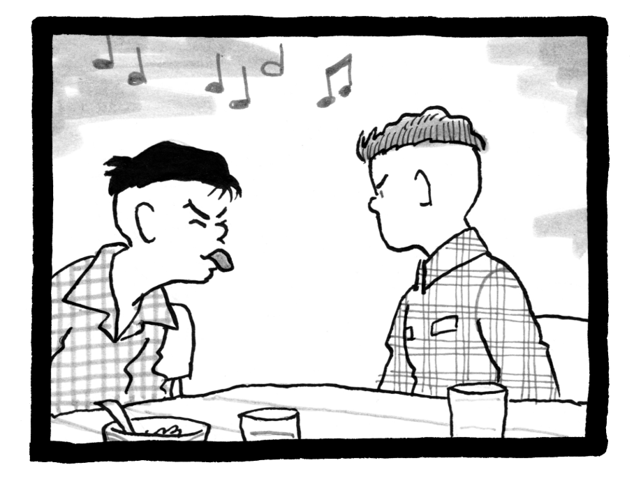 cartoon of a boy sticking his tongue out